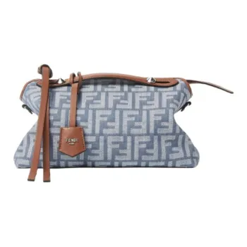 FENDI Jacquard Fabric With Calfskin Shoulder Bag, Crossbody Bag, Handbag Medium Size Women's Blue