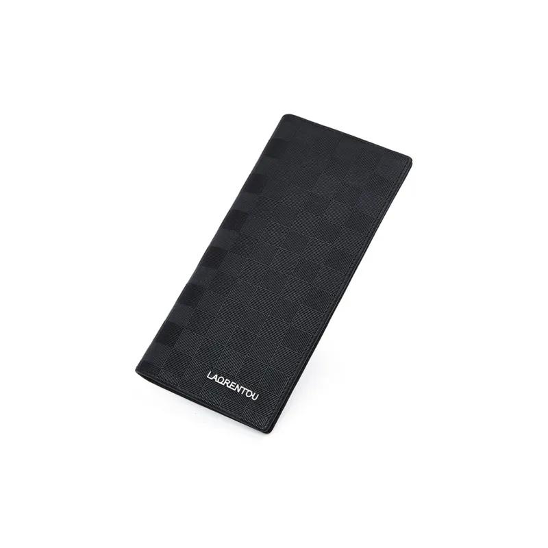 Old Man's Head Top Grain Cow Leather Wallet Men's Black Checkerboard-6