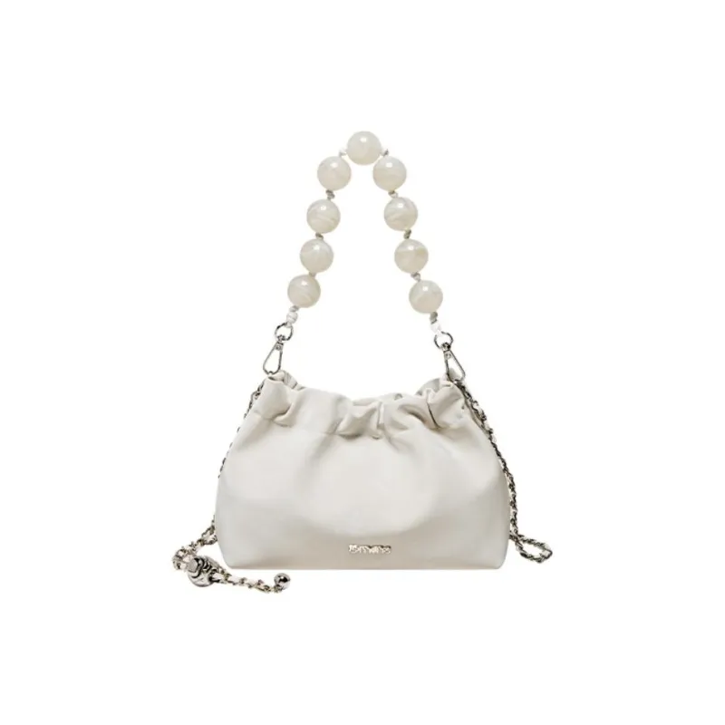 15 MINS Cow Leather Cloud Bag, Shoulder Bag, Crossbody Bag Trumpets Women's Graphite Black/Milkshake White/Olive Green-0