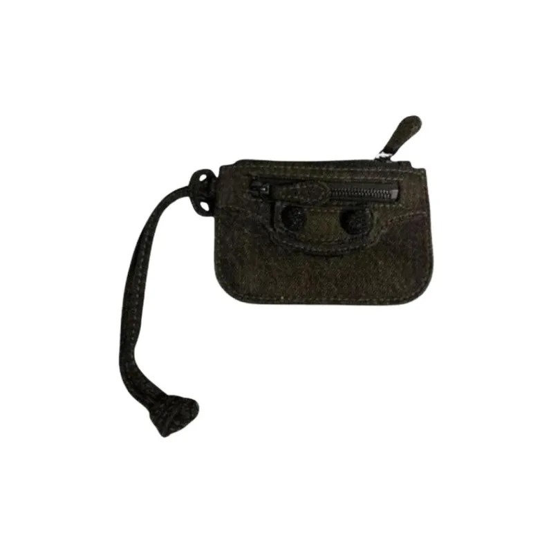 Balenciaga Washable Distressed Denim Coin Purse Women's Black-0
