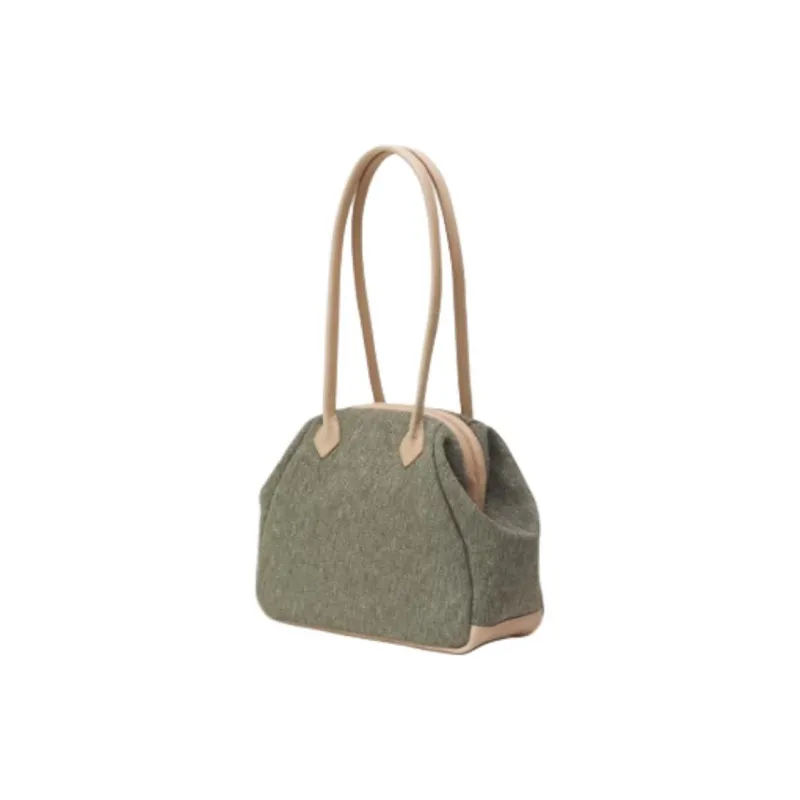 LINE ARTISANAL Canvas Canvas Bag Handbag Shoulder Bag Small Size Women's Green/Ecru-1
