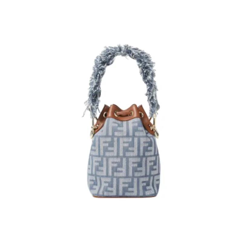 FENDI Mon Tresor Denim Bucket Bag, Shoulder Bag, Crossbody Bag, Handbag Mini Women's Blue-2