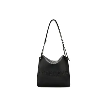 COCCINELLE Cow Leather Pageboy Bag Handbag Shoulder Bag Small Size Women's Black & Caramel