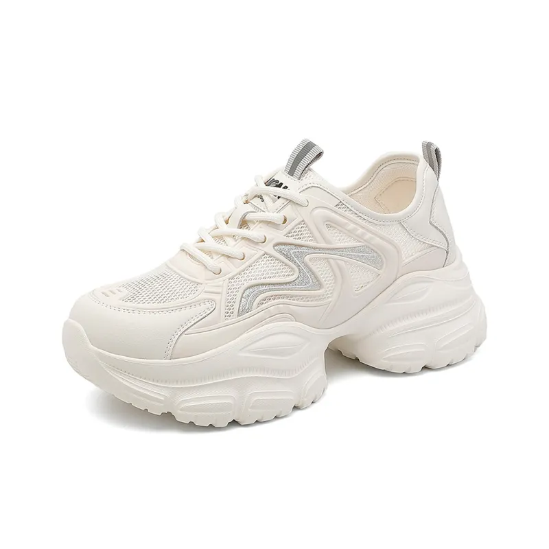 RED DRAGONFLY Low Top Chunky Sneakers Women's Beige Silver-1