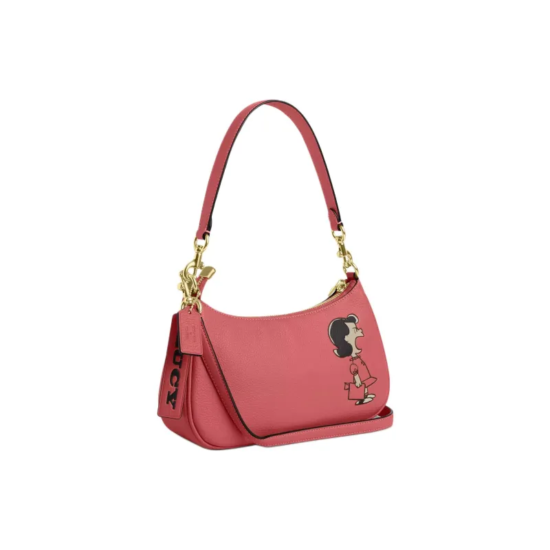 COACH PEANUTS Collaboration Teri Leather Crossbody Handbag, Shoulder Bag Medium Size Women's Coral Red-1