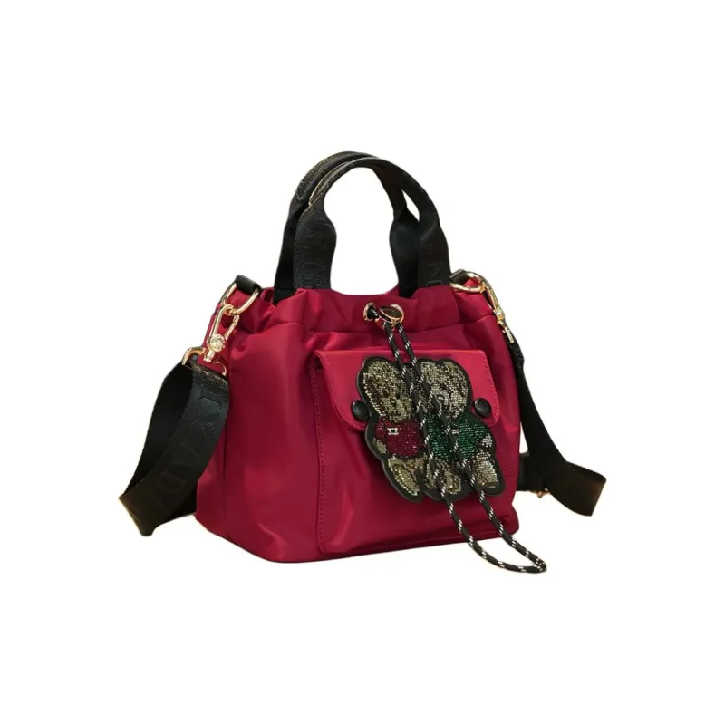 GELANDAI South Korean Silk Cloud Bag, Shoulder Bag, Crossbody Bag, Handbag Women's Black/Red-8