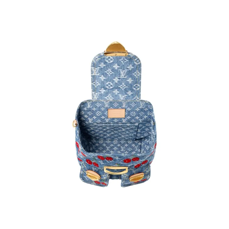 LOUIS VUITTON Takashi Murakami Collaboration Venice Monogram Cherry Denim Fabric Backpack Women's Blue-3