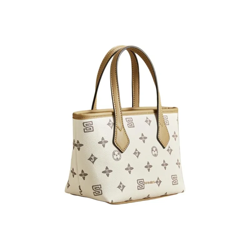 JOSINY PU Basket Bag, Shoulder Bag, Crossbody Bag, Handbag Women's Ecru/Coffee-2