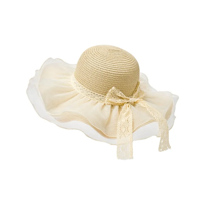 FREE RABBITⅡ Summer Travel Large Brim Straw Hat Seaside Vacation Style Sun Protection UV Protection Bucket Hats Women's-2