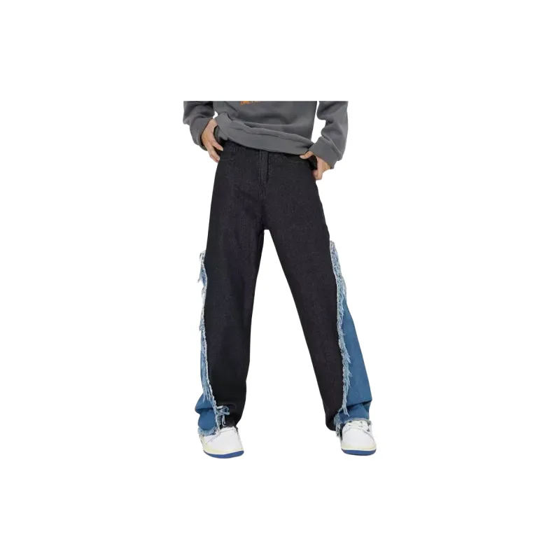 OG96 LAB Jeans Unisex Black Fringe Patchwork Color Block-1