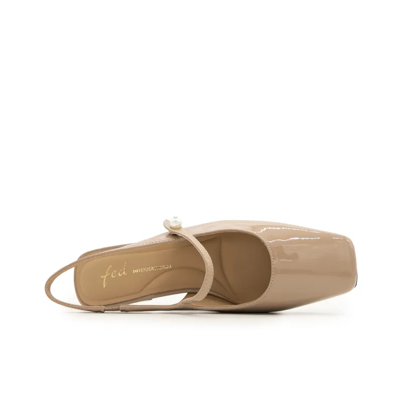 FED Block Heel High Heels Women's Nude-2
