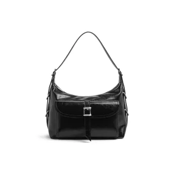 CHARLES&KEITH PU Crossbody Underarm Shoulder Bag Women's Noir Black/Cream Milk White