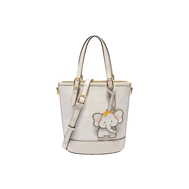 BELLE Artificial Leather Bucket Bag, Shoulder Bag, Crossbody Bag, Handbag Medium Size Women's Coffee/Apricot/White-11