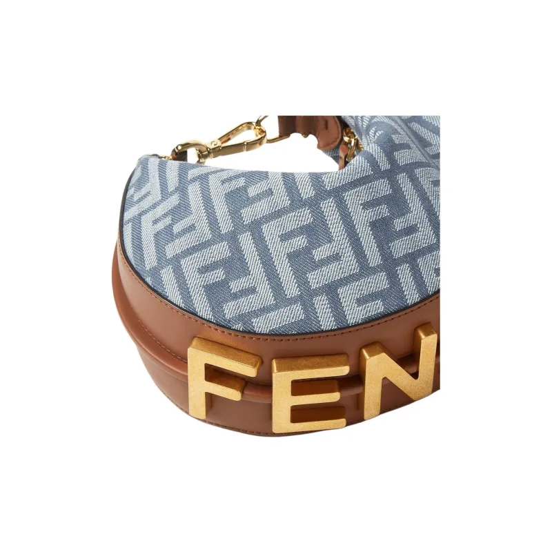 FENDI Fendigraphy Cotton Crescent Bag, Shoulder Bag, Crossbody Bag, Handbag Mini Women's Blue-3