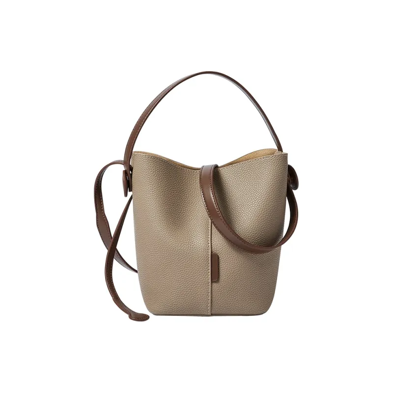 Narandu Cow Leather Bucket Bag, One Shoulder Handbag Small Size Women's Trench Gray-0