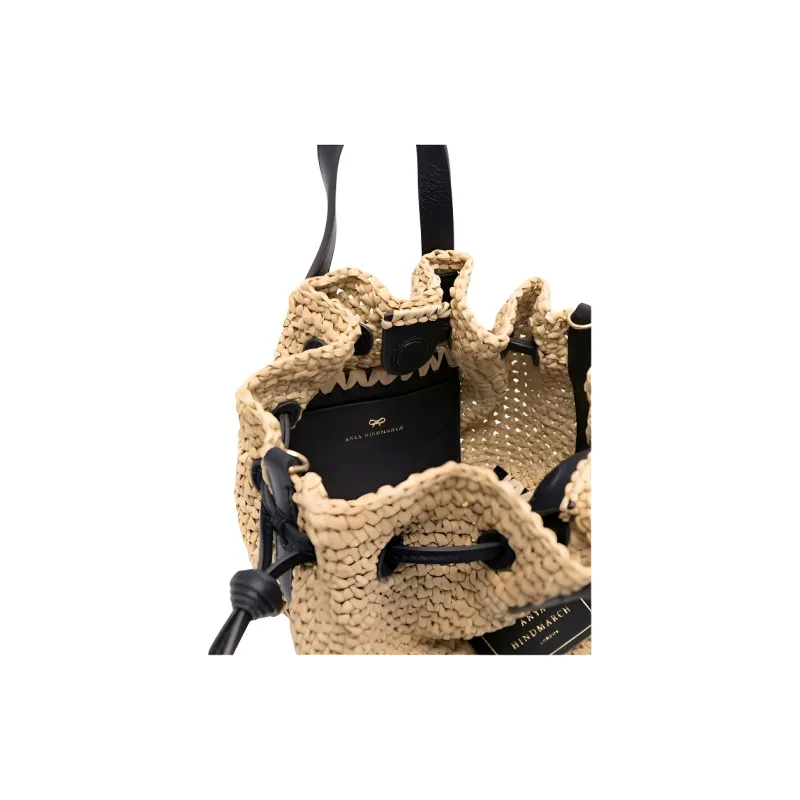 Anya Hindmarch Raffia Shoulder Bag Crossbody Bag Handbag Women's Beige & Black-4