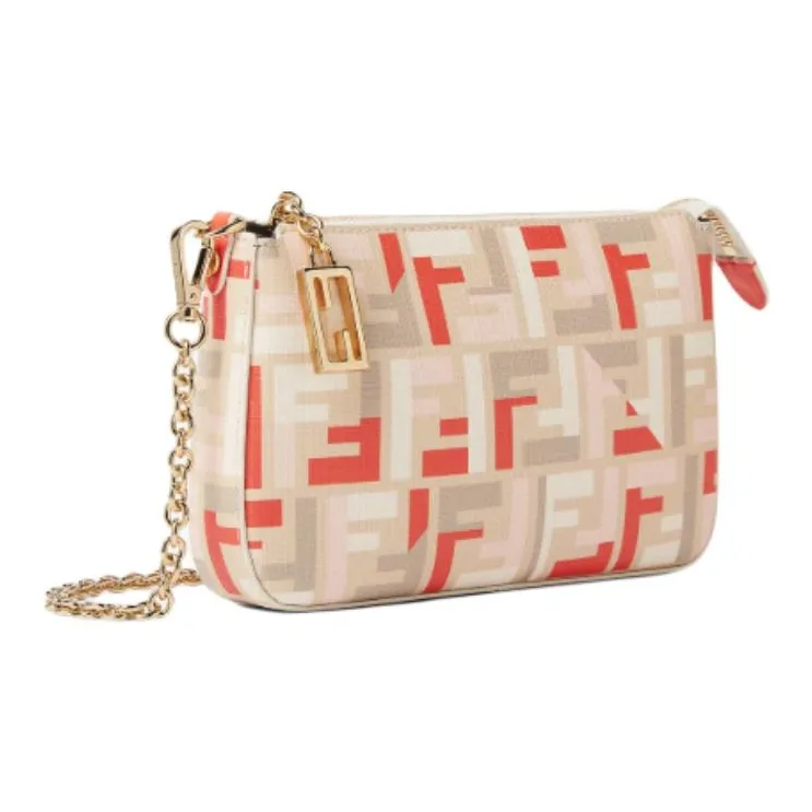FENDI Jacquard Fabric One Shoulder Clutch Women's Beige-2