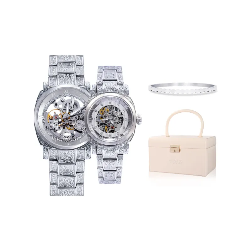 VRQ Athena/Poseidon Couple Watches Automatic Mechanical Movement Genuine Leather Strap Watch Unisex Cut Out Dial-4