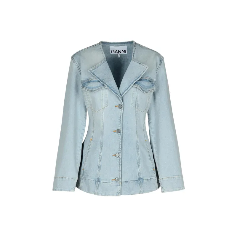 GANNI Fitted Denim Blazer-0