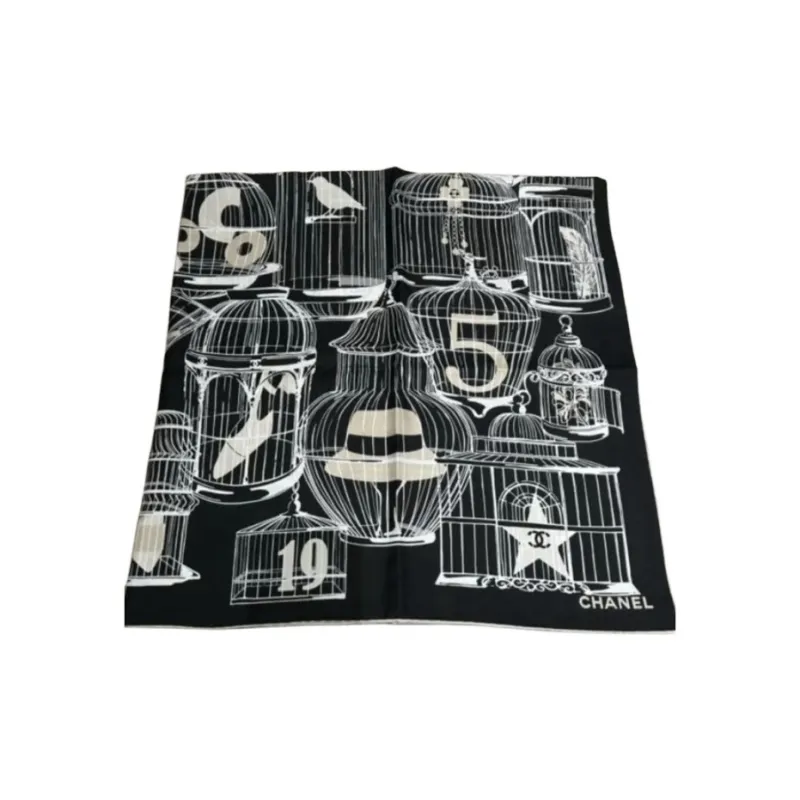 CHANEL Twill Silk Scarves Unisex Light Pink/Pink/Black-3