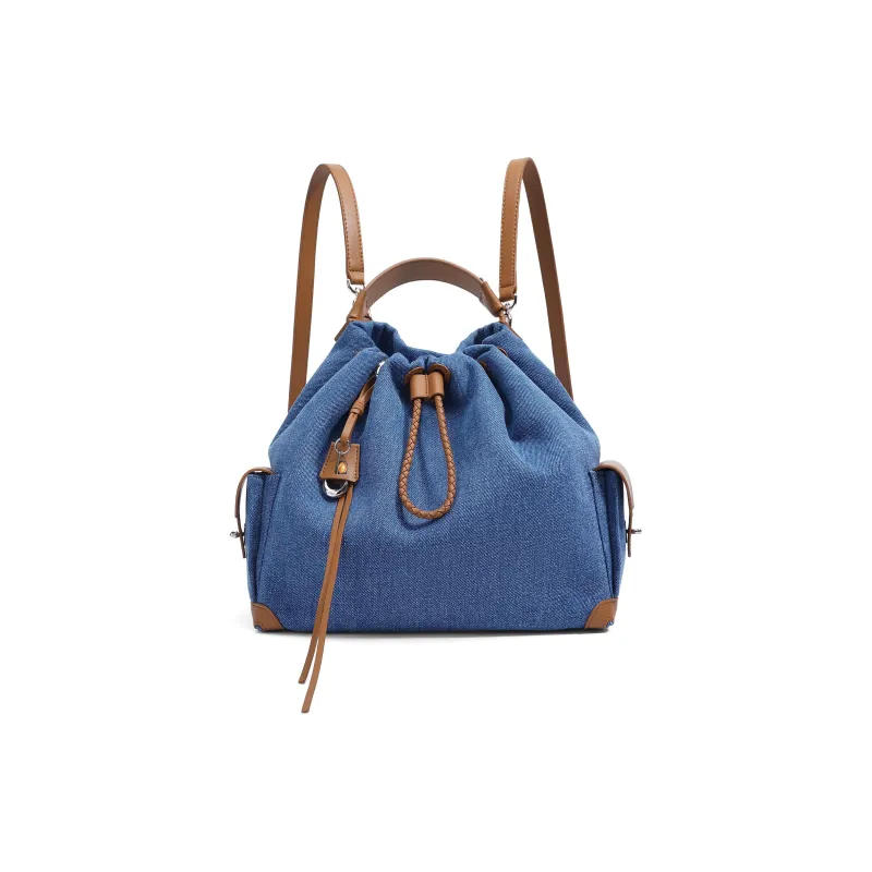 BELLE Fabric Backpack Tubas Women's Blue/Beige-0