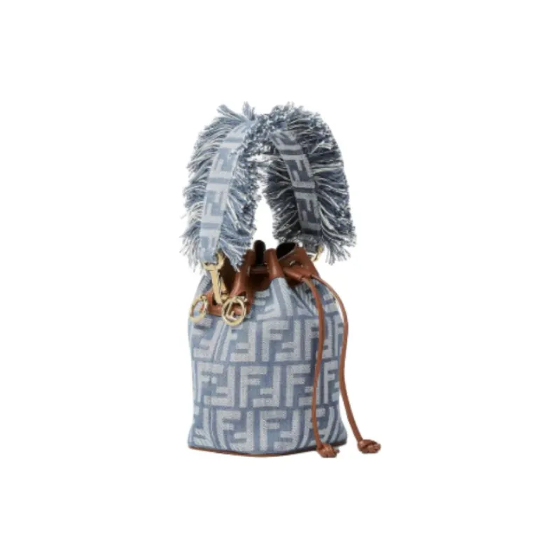 FENDI Mon Tresor Denim Bucket Bag, Shoulder Bag, Crossbody Bag, Handbag Mini Women's Blue-1