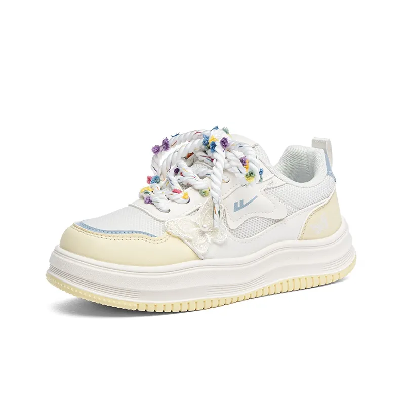 Warrior Anti Slip Wear Resistant Low Top Skateboard Shoes Women's Beige Yellow Blue-1
