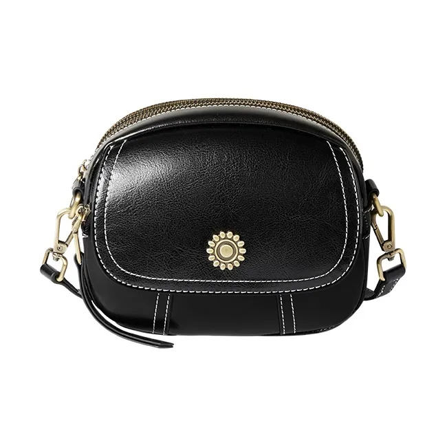 Narandu Cow Leather Small Round Bag Crossbody Bag Shoulder Bag Trumpets Women's Black-0