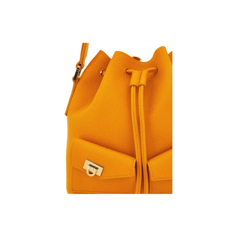 FERRAGAMO Hug Calfskin Bucket Bag Handbag Women's Ginger Yellow-4