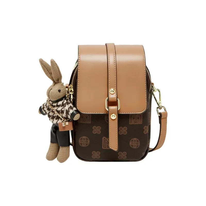 15 MINS PVC Cell Phone Pouch Shoulder Bag Crossbody Bag Small Size Women's Coffee/Ecru-9