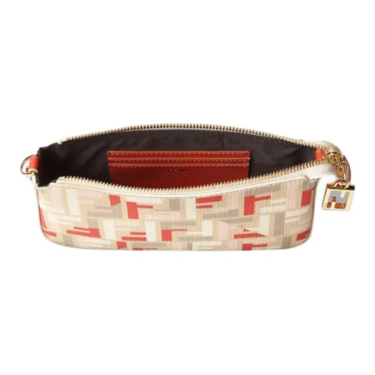 FENDI Jacquard Fabric One Shoulder Clutch Women's Beige-4