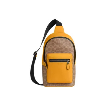 COACH West Coated Canvas Sling Bag Trumpets Men's Tan & Yellow