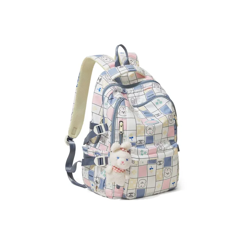 CinvaiKrose Fabric Backpack Short Trip Backpack Travel Bag Tubas Women's Blue Plaid-1