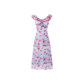 DOKZB Sleeveless Dresses Women's Pink Floral