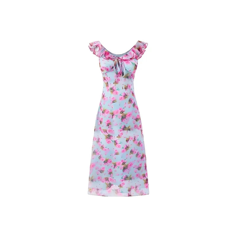 DOKZB Sleeveless Dresses Women's Pink Floral-0