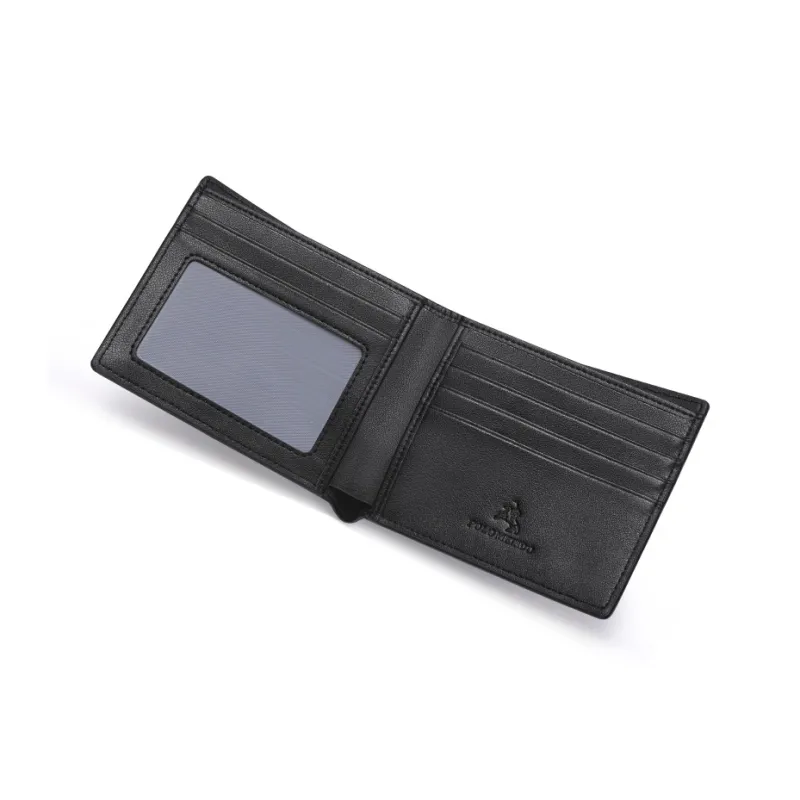 POLOMEISDO Top Grain Cow Leather Wallet Men's Black-3