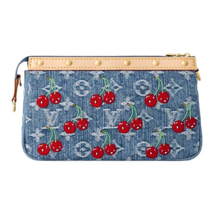 LOUIS VUITTON Takashi Murakami Collaboration POCHETTE ACCESSOIRES Monogram Cherry Denim Handbag Women's Blue-2