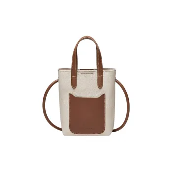 Narandu Cow Leather Patchwork Synthetic Leather Totes Handbags Women's White & Brown/Midnight Black