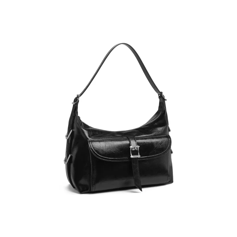 CHARLES&KEITH PU Crossbody Underarm Shoulder Bag Women's Noir Black/Cream Milk White-1