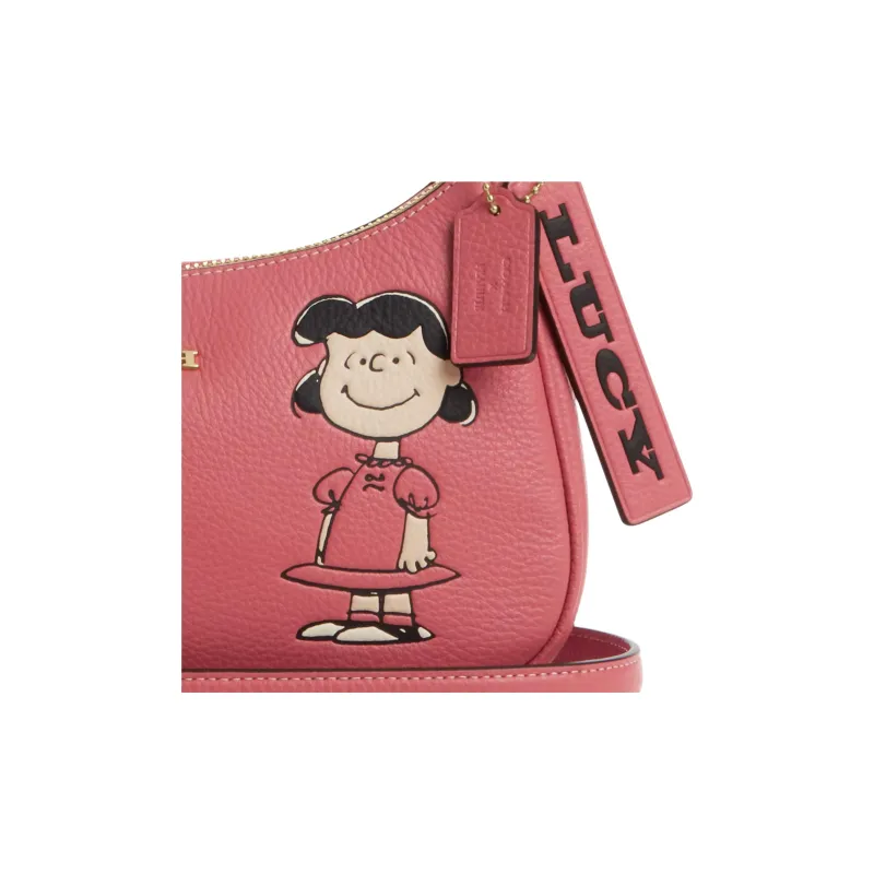 COACH PEANUTS Collaboration Teri Leather Crossbody Handbag, Shoulder Bag Medium Size Women's Coral Red-3