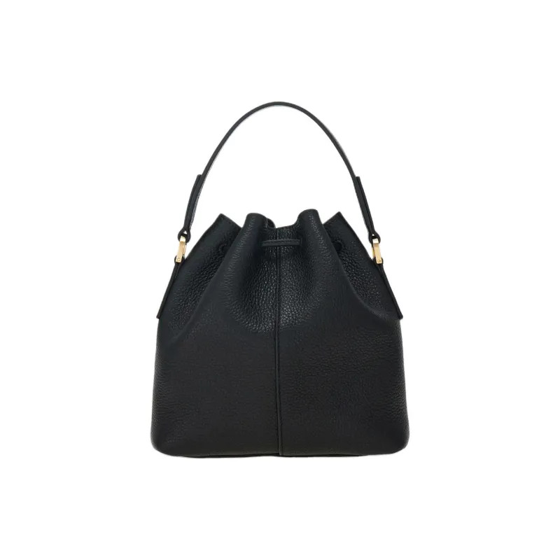 FERRAGAMO Hug Hammered Texture Calfskin Bucket Bag Handbag Women's Black-2