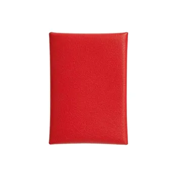 HERMES Calvi Duo Chamkila Goat Skin Card Holder Women's S3 Rouge De Coeur Heart Red