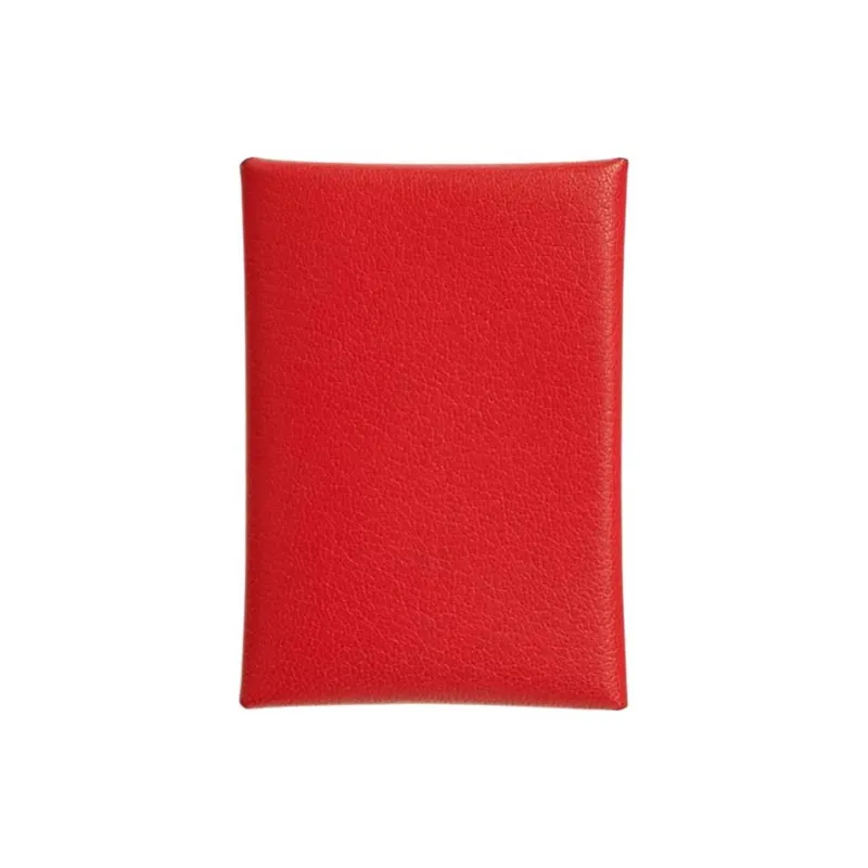 HERMES Calvi Duo Chamkila Goat Skin Card Holder Women's S3 Rouge De Coeur Heart Red-0