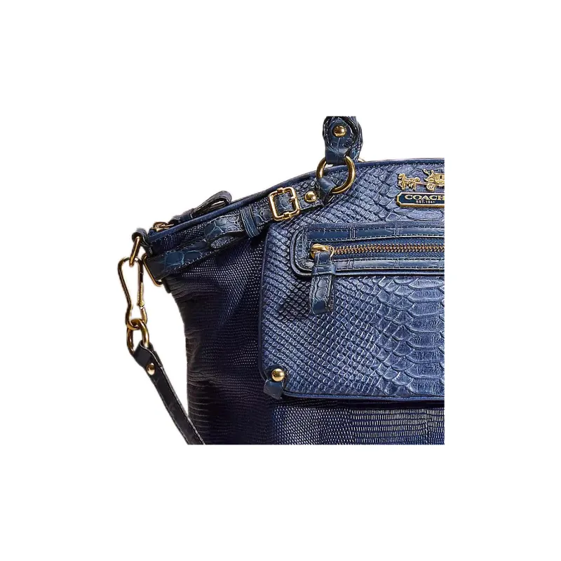 COACH Lindsey Leather Hobo Bag One Shoulder Handbag Crossbody Bag Large Size Women's Brass Marine Blue-1