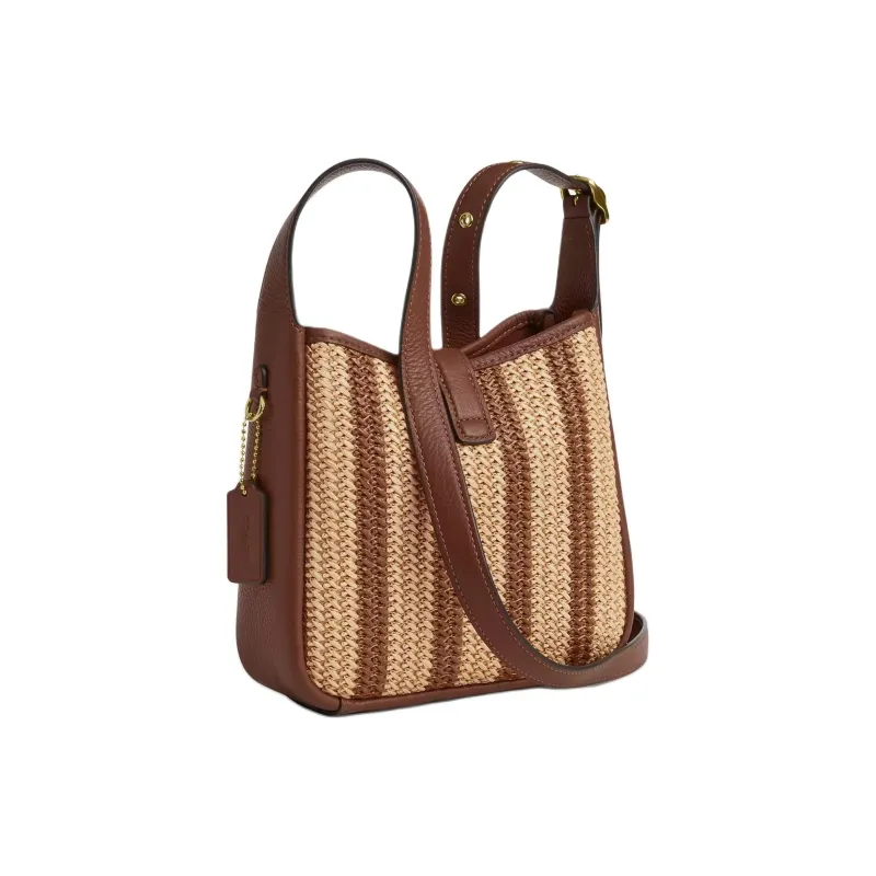 COACH Hadley Straw Shoulder Bag, Crossbody Bag Mini Women's Gold & Rosewood-1