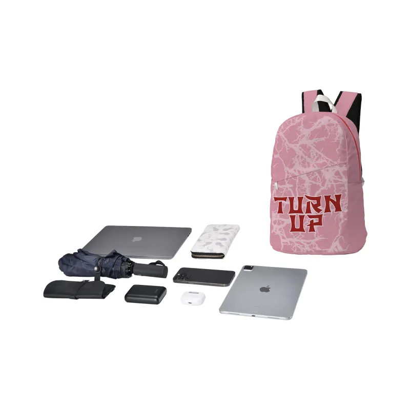 TURN UP Polyester Backpack Unisex Gray Pink-5