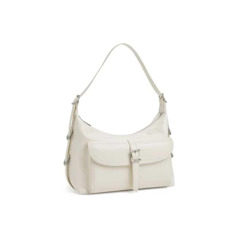 CHARLES&KEITH PU Crossbody Underarm Shoulder Bag Women's Noir Black/Cream Milk White-4