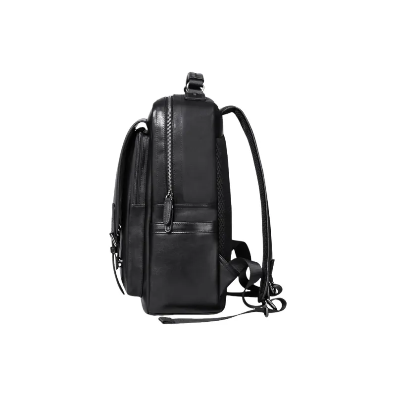 PESASRIE Top Grain Cow Leather Backpack Regular Men's Black-4