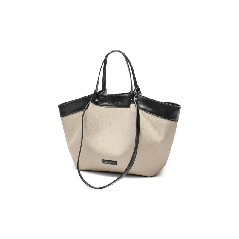BELLE Artificial Leather Handbag Women's Ecru/Mustard Green-1