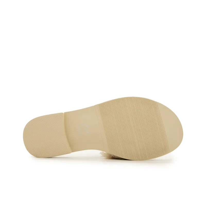 FED Rubber Sole Rhinestone Slide Slippers Women's Beige-7